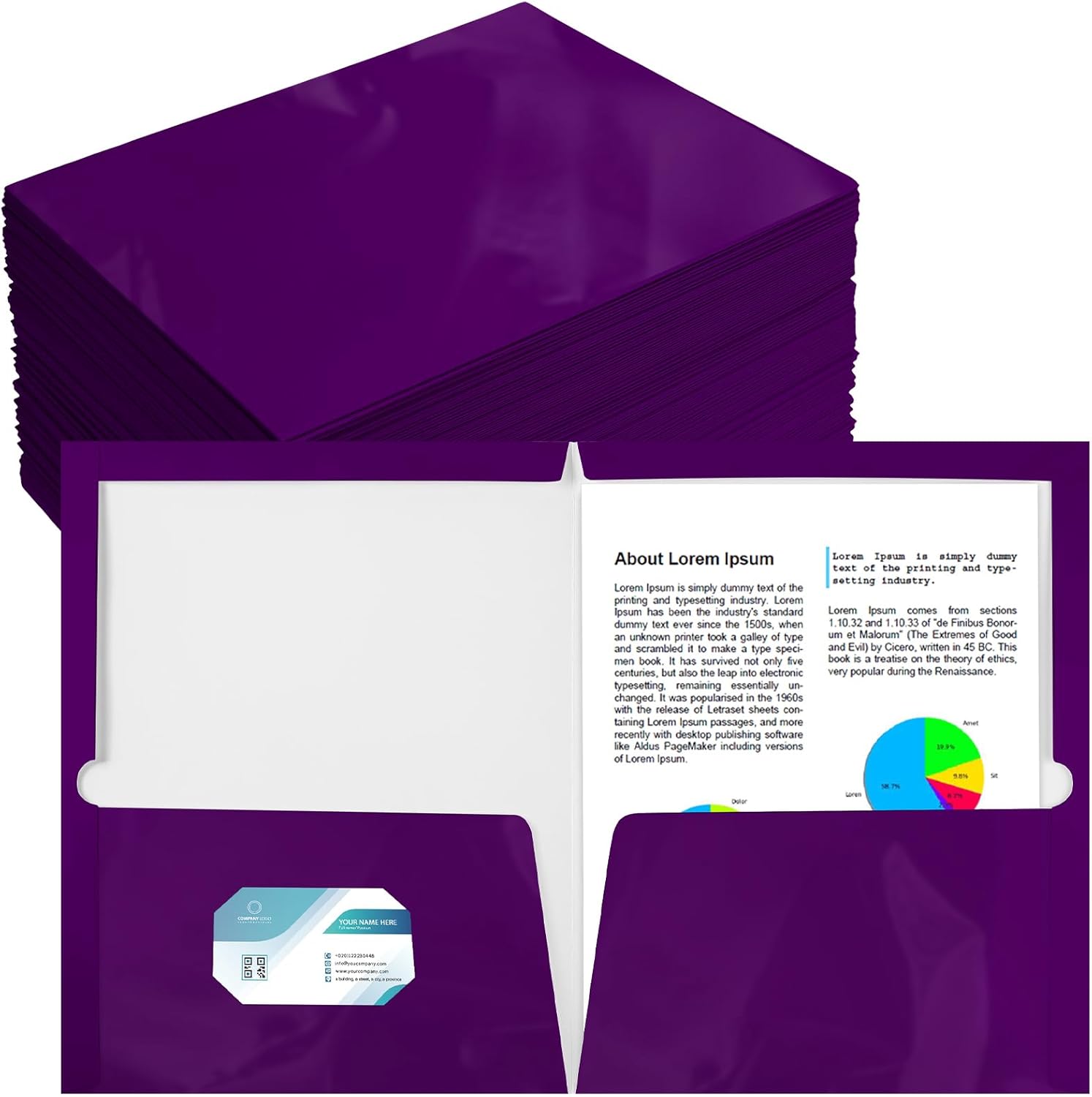 Yeaqee 100 Pack 2 Pockets Glossy Laminated Paper Folder
