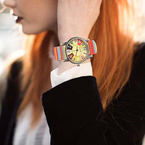 Miniatura 3 de Relojes con patrón de arco iris multicolor, reloj hippie bohemio peculiar, maravilloso regalo para mujeres, reloj de correa tejida de piel sintética