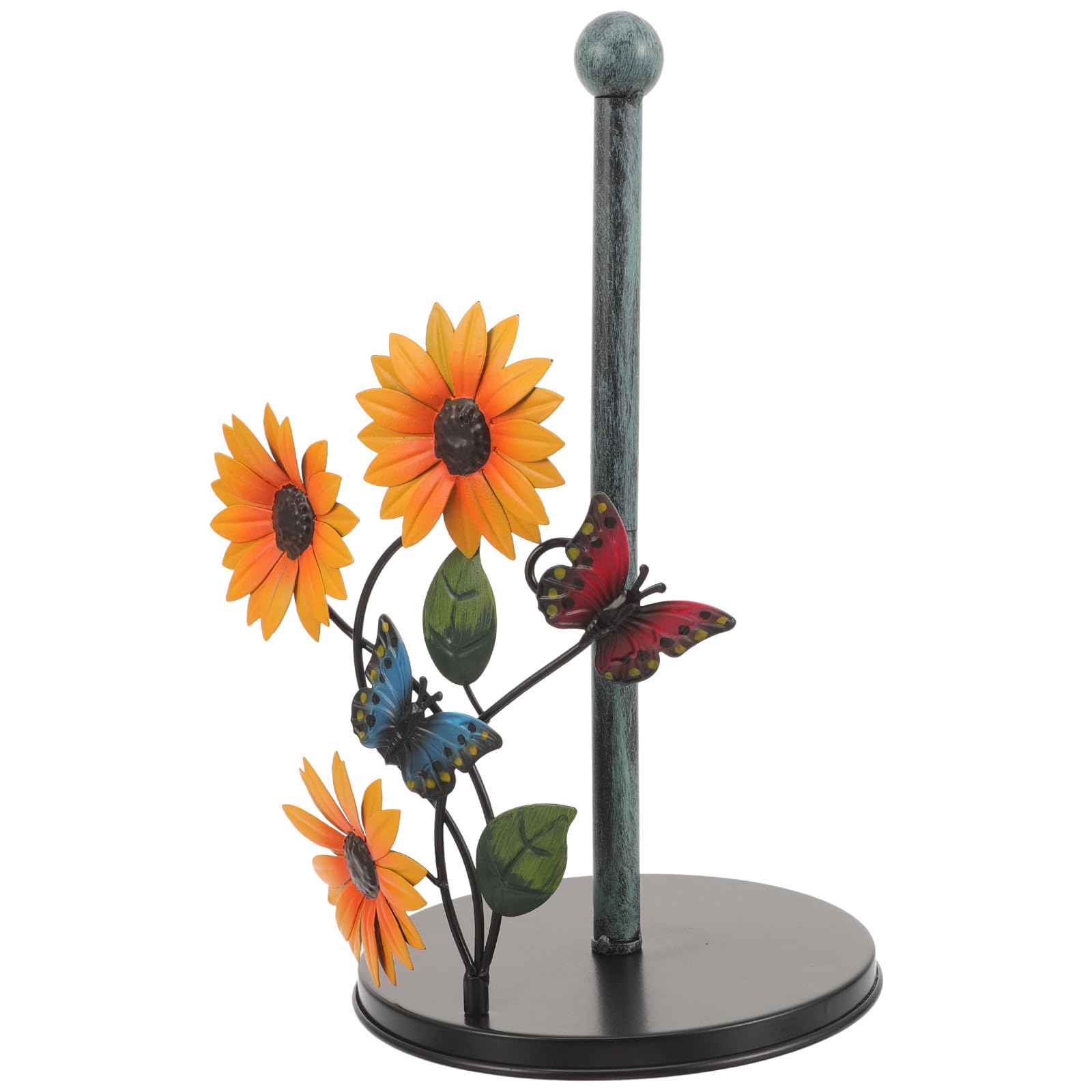 Mobestech Portarotolo da Cucina in Metallo Stile Girasole Farfalle, Porta Carta Verticale Robusto e Decorativo per Soggiorno, Sala da Pranzo e Cucina, Supporto Portasciugamani Artistico