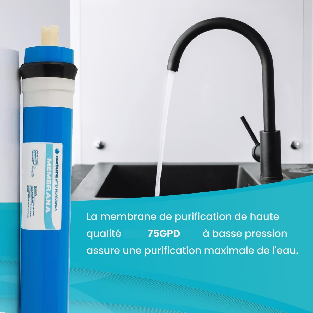 Equipo de Osmosis Inversa - Kit para Osmosis de 5 Etapas - Capacidad para 6 L - Incluye Membrana de 75GPD, Deposito de Agua y Filtros - Nature Water Professionals