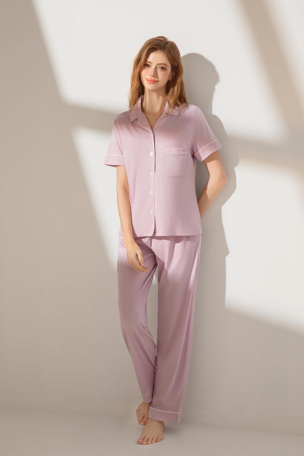 Luna & Sun Women Comfortable Soft Modal Cotton Top Sleepwear Short-Sleeved Pajama Set with Shorts Pants - Image 5