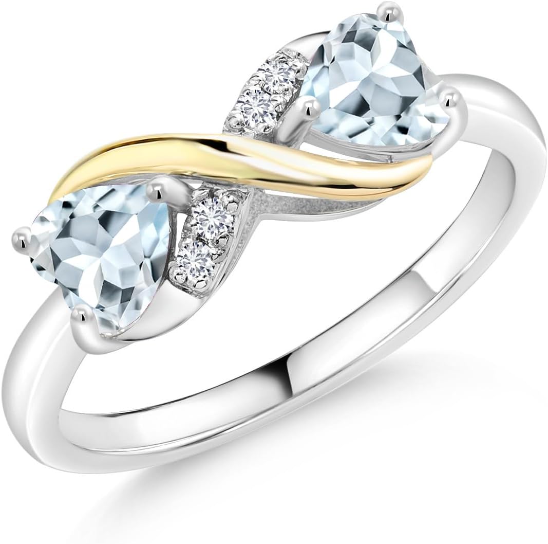 Gemstone Birthstone and Lab Grown Diamond Accents Eternal Love Infinity Ring for Women | 925 Silver and 10K Yellow Gold | Heart Shape 5MM & Round 1.3MM | Two-Tone Wedding Anniversary Promise Ring