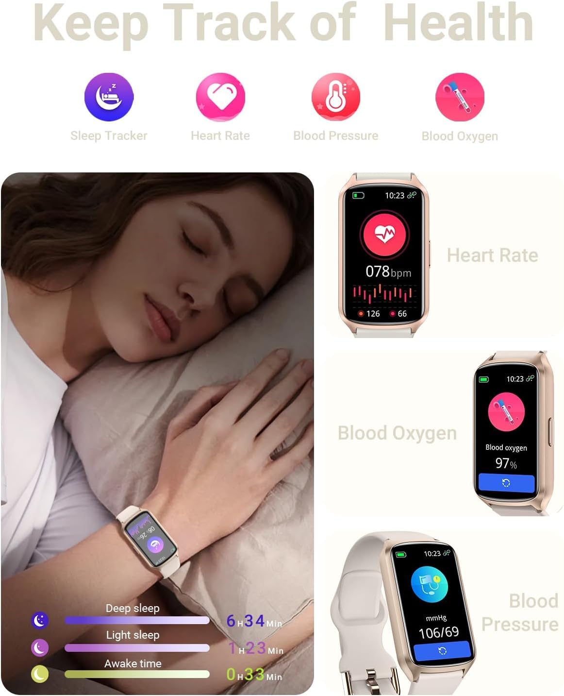 Fitness Tracker Damen Herren, 5ATM Wasserdicht, 7 Tage Akkulaufzeit, 20+ Trainingsmodi, SpO2, Schlafüberwachung, Herzfrequenzmessung
