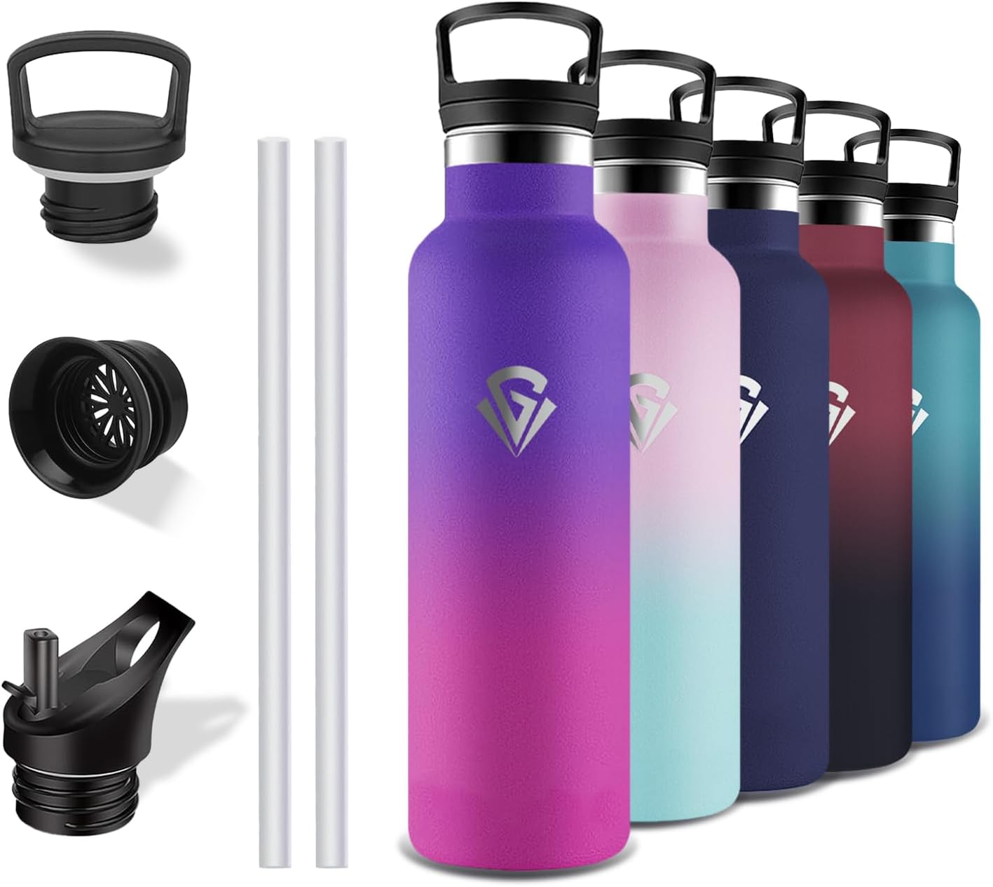 Grsta Thermos Flask, 500 ml Stainless Steel Drinking Bottle with Straw, BPA-Free, Leak-Proof, Double-Walled Vacuum Insulated, Water Bottle for School, Travel, Camping, Office