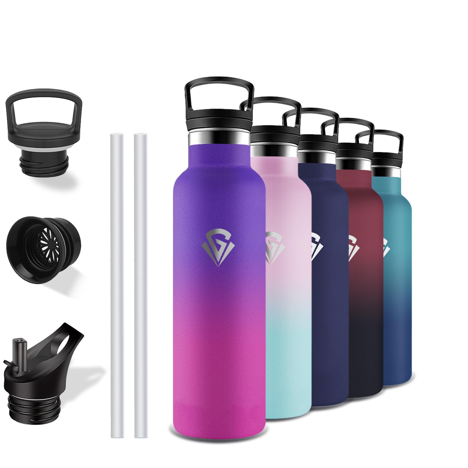 Grsta Thermos Flask, 500 ml Stainless Steel Drinking Bottle with Straw, BPA-Free, Leak-Proof, Double-Walled Vacuum Insulated, Water Bottle for School, Travel, Camping, Office