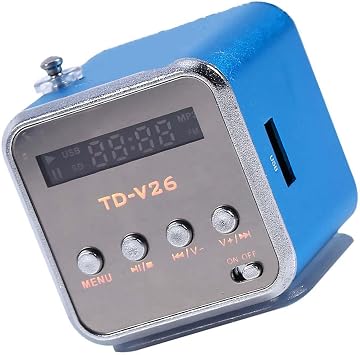 Mini Speaker Digital Music Player, MP3 with FM Radio Portable Audio Player Supports TF/USB 5W Output Compact 5x5cm Design for Travel Home Car Bathroom & Outdoor Use (Blue)