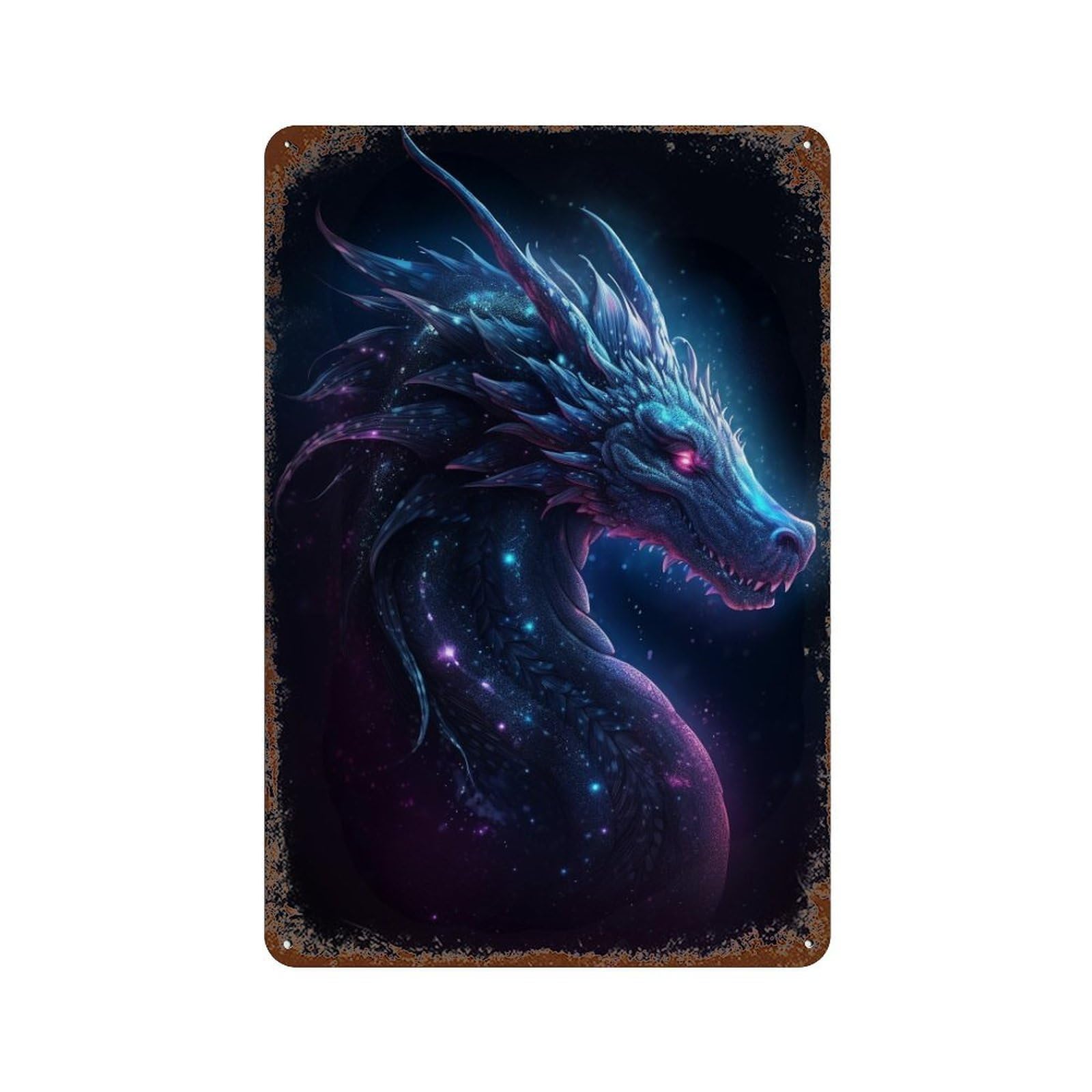 Galactic Dragon Artwork Aged Metal Wall Plaque 11.8"x7.9", for Office, Studio And Wall Decor, Novelty Wall Decor