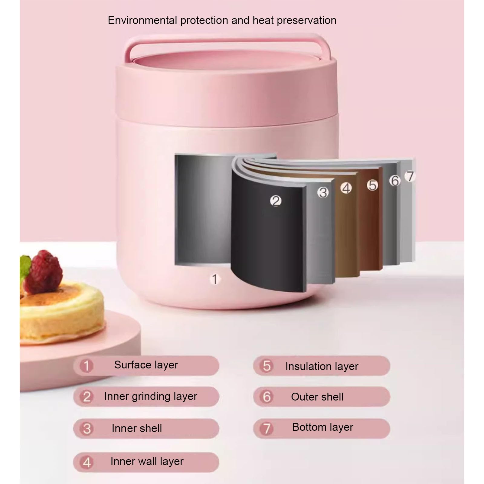 Lonchera, Fiambrera Grande, Hermética y con Aislamiento para el Trabajo y la Preparación de Comidas, a Prueba de Fugas y Derrames, con Cubiertos(Pink,Large)
