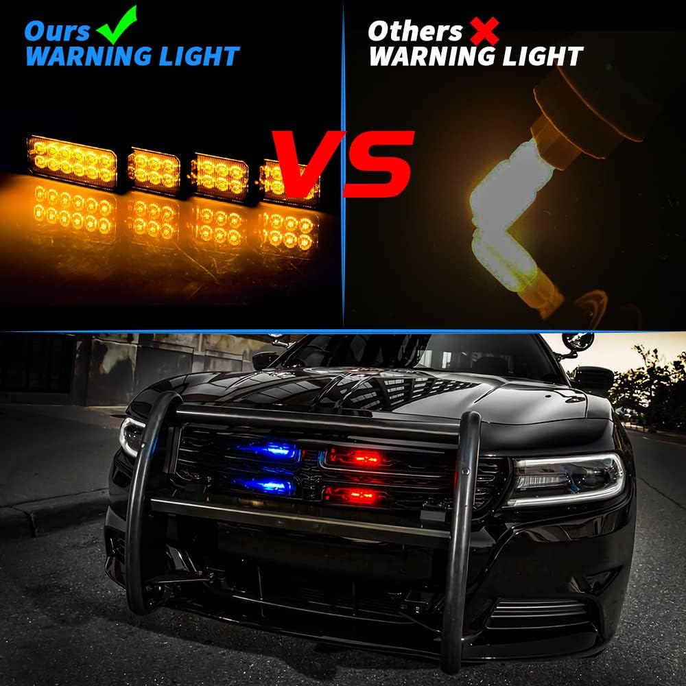 48LEDs Super Bright LED Emergency Strobe Warning Lights Kit for Cars, Caution Hazard Beacon Light Bar LED Emergency Strobe Flashing Safety Lights with 18 Different Flashing (Blue)