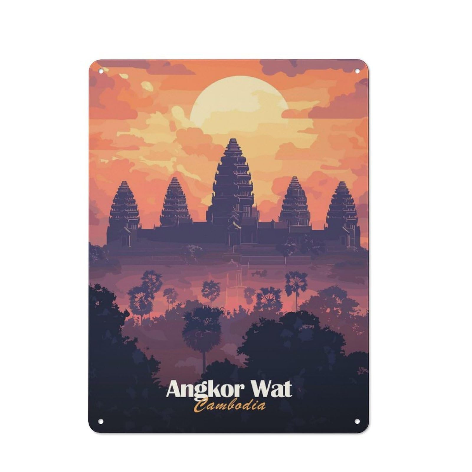 Junmoney Style-23 Angkor Wat Sunset Retro Metal Wall Decor 40X30cm, Retro Metal Sign For Garage, Hobby Room, Office Or Man Cave