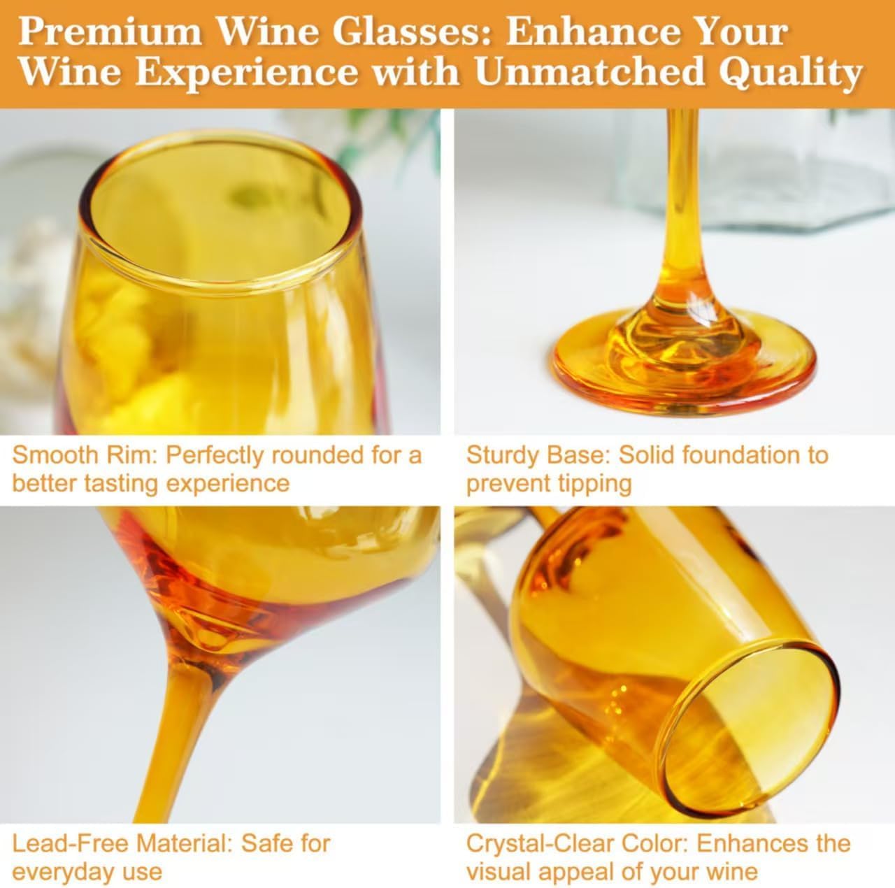 Multi Colored Wine Glasses Set of 6, 14oz Stemmed Crystal Glasses, Thick & Colorful, Dishwasher Safe Stemware for Red or White, Gift for Party, Holiday, Anniversary, Restaurant, Home Bar - Image 3