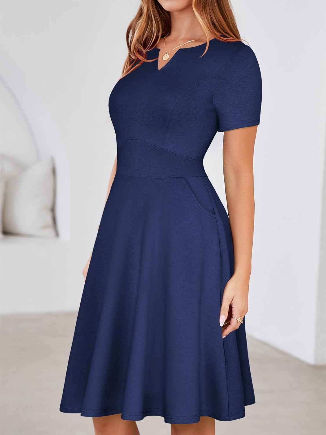 YATHON Women's Short Sleeve Vintage A Line Dress Fit and Flare Summer Cocktail Party Work Dresses with Pockets - Image 3