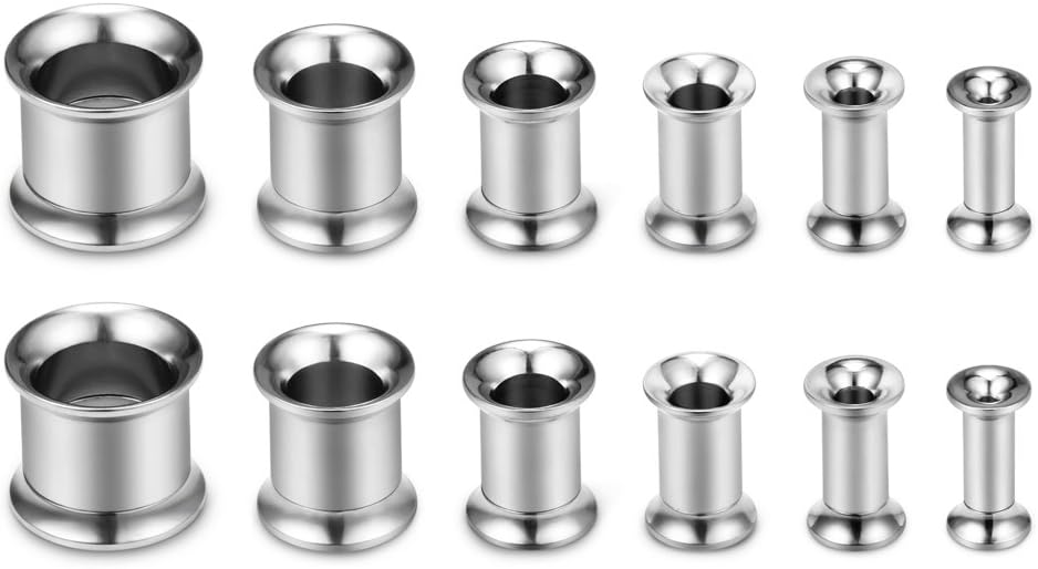SCERRING 12PCS Screw Ear Tunnels Stretching Kit Stainless Steel Gauge Plugs Set Double Flared Expanders 8G-00G