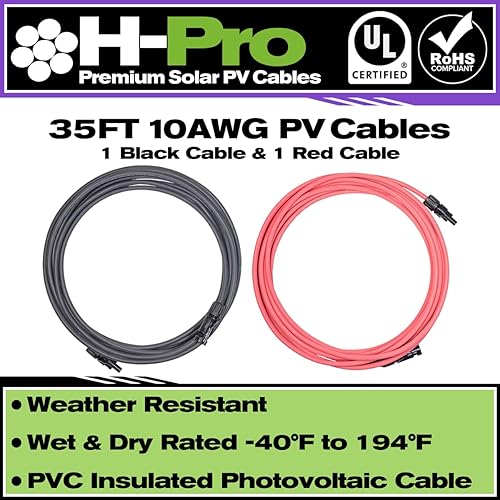 Miniatura 2 de H-Pro Cables solares fotovoltaicos prémium de 5 pies 10 AWG con conectores MC4 macho y hembra, 7 hebras de cobre2000 V, doble aislamiento y