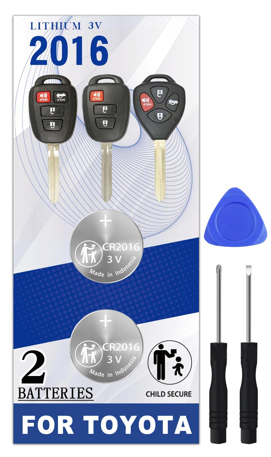 CR2016 Key Fob Replacement Batteries for Toyota (2008-2021) Camry Corolla RAV4 Highlander 4Runner Prius C Scion FR-s iQ tC xB xD Sequoia Avalon Tundra Tacoma Head Key Fob