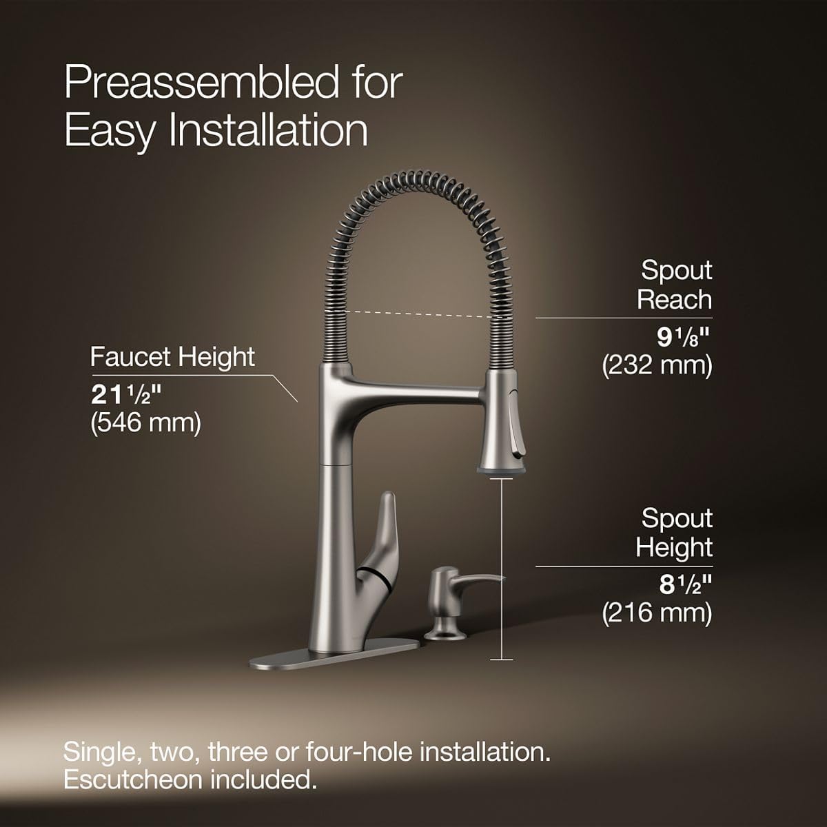 KOHLER R27459-SD-VS Lilyfield Pro Semi-Professional Kitchen Sink Faucet, Two-Function Sprayhead, Vibrant Stainless