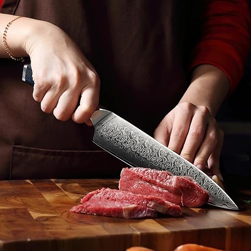 Miniatura 4 de Juego de 5 cuchillos de cocina de Damasco VG10, 67 capas de acero de damasco, cuchillos para chefs profesionales con mango de fibra de carbono de