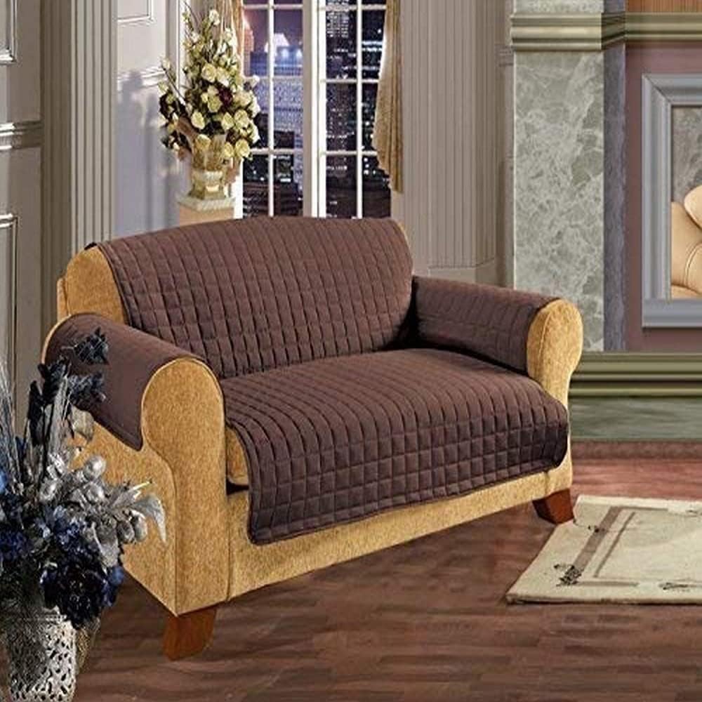Quilted Pet Dog Children Kids - FURNITURE PROTECTOR- Microfiber Slip Cover Chocolate Love Seat,88" X 75.5"