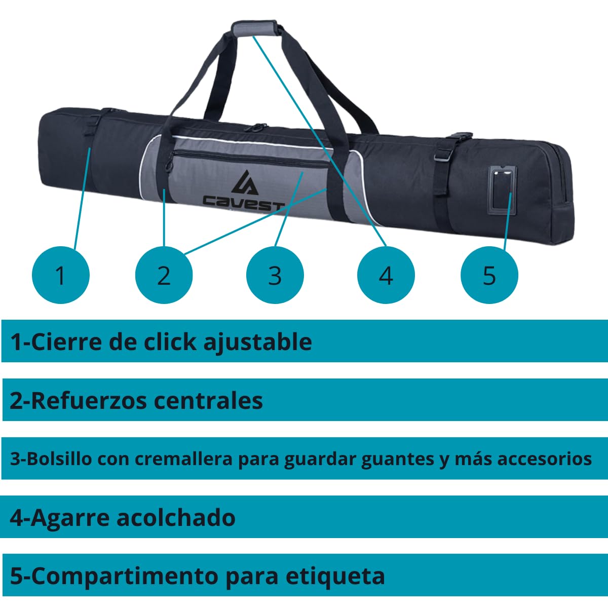 cavest Bolsa de esquis Acolchada Impermeable, Reforzada de 1,70 y 1,90, Funda esquis y Bastones.