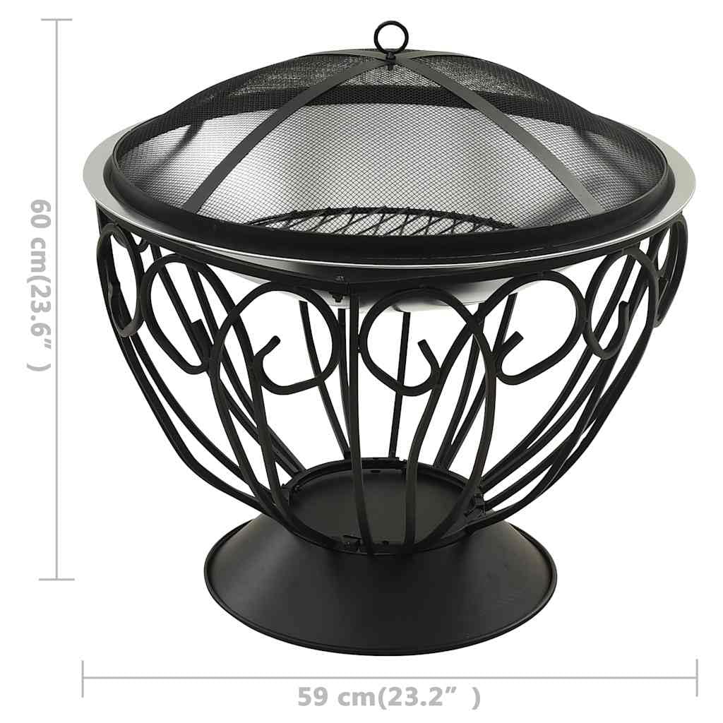 Brasero y parrilla 2 en 1 de acero inoxidable 59 x 59 x 60 cm con protección contra chispas, atizador, parrilla para jardín, terraza y casa, fuente de calor eficiente y práctica experiencia
