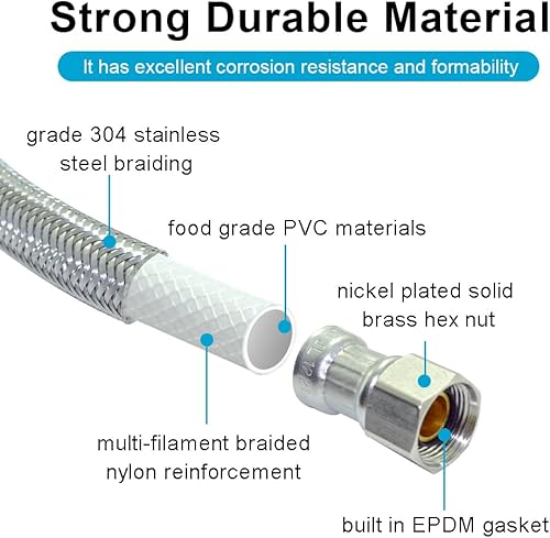 Miniatura 2 de Kit de instalación universal para lavavajillas, manguera de lavavajillas de acero inoxidable de 4 pies, línea de suministro de agua a prueba de