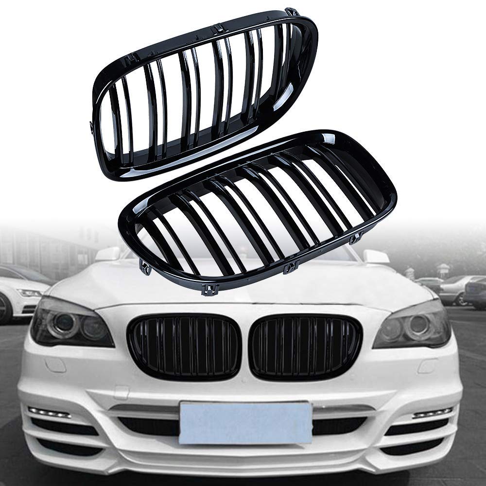 Paar Doppel-Lamellen Nierengrill Glossy Black Pour BMW Série 7 F01 F02 730d 740i 750i 2009-2017 – Look Sport & Luxe