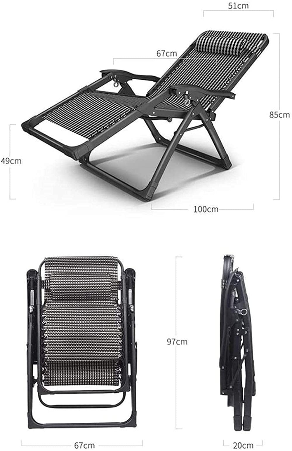 Sedia a sdraio pieghevole portatile per adulti, reclinabile, da campeggio, spiaggia, con poggiatesta staccabile, comodo divano per il tempo libero per casa e relax