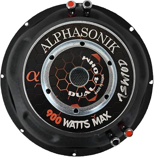 Miniatura 6 de Alphasonik ASW10D AS Series 10 pulgadas 900 vatios máx.  300 vatios RMS Dual 4 Ohm subwoofer para coche con sello cesta de acero con imán de