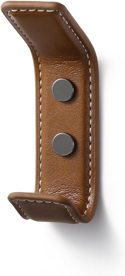 4 Pack Brown Leather Coat 2 Hooks Wall for Hanging Rectangle Coat Hooks for Hanging Robe Towels Bags Hats Scarf Keys Clothes Suitable for Bedroom, Entryway and Closet
