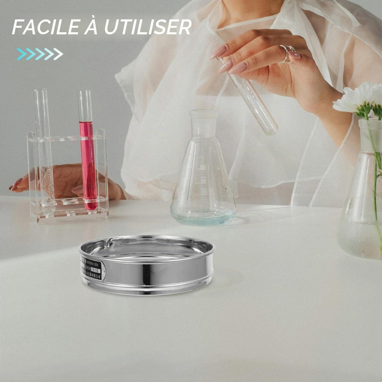OUNONA Tamis de laboratoire en acier inoxydable 8,19 en 100 maille fine pour échantillons de farine et tests de sol avec tamis amovible pour applications en laboratoire
