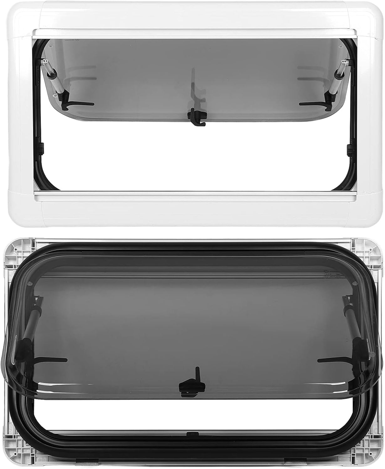 RV Push Out Window, Aluminum Alloy Frame Double Layer Acrylic Glass with Screen Sunshade Privacy Curtain for Motorhomes Campers Mobile Homes