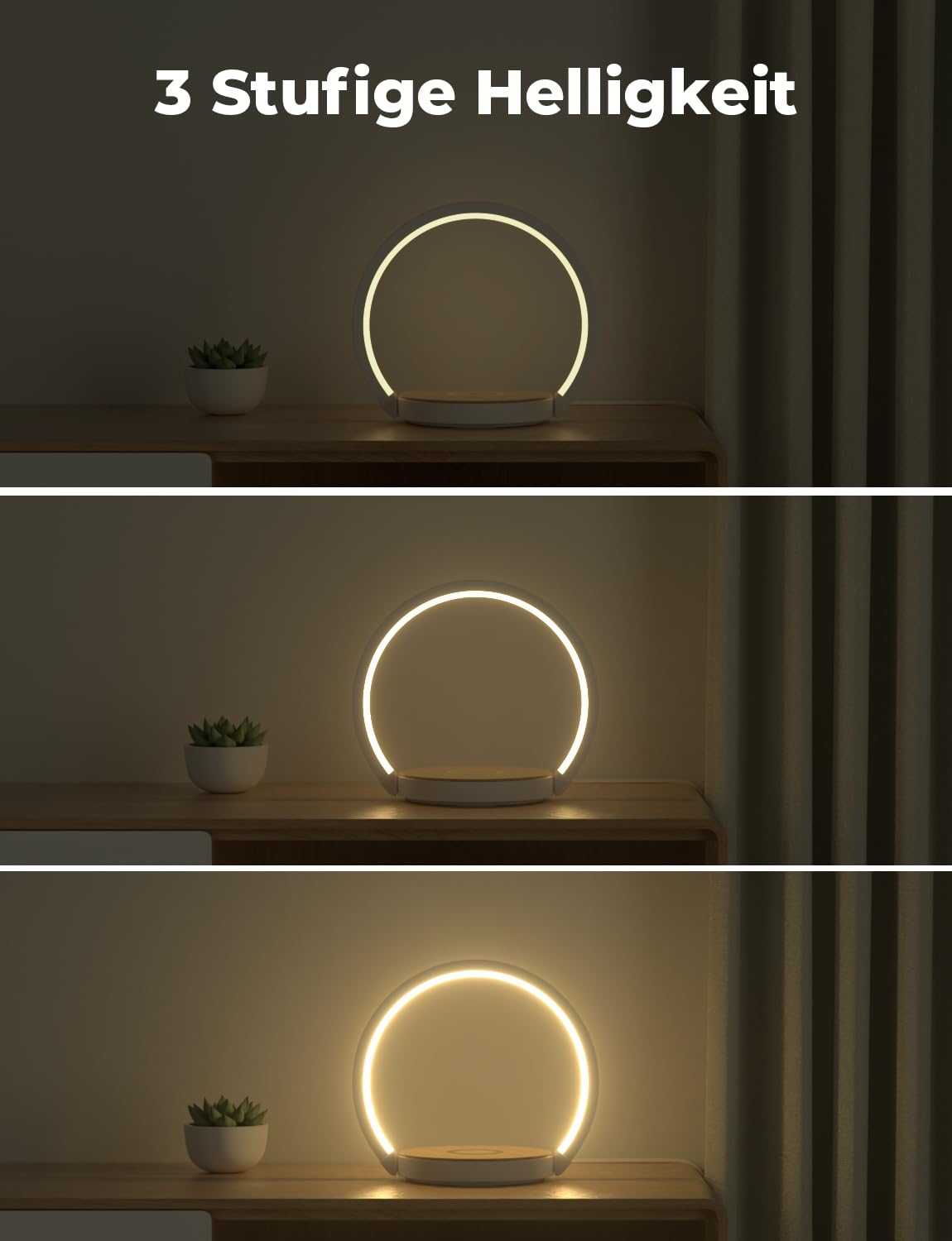 Nachttischlampe mit ladefunktion, Touch Dimmbar Nachtlicht Wireless Charger 15W, LED Tischlampe mit 3 Stufige Helligkeit für Schlafzimmer Wohnzimmer Büro