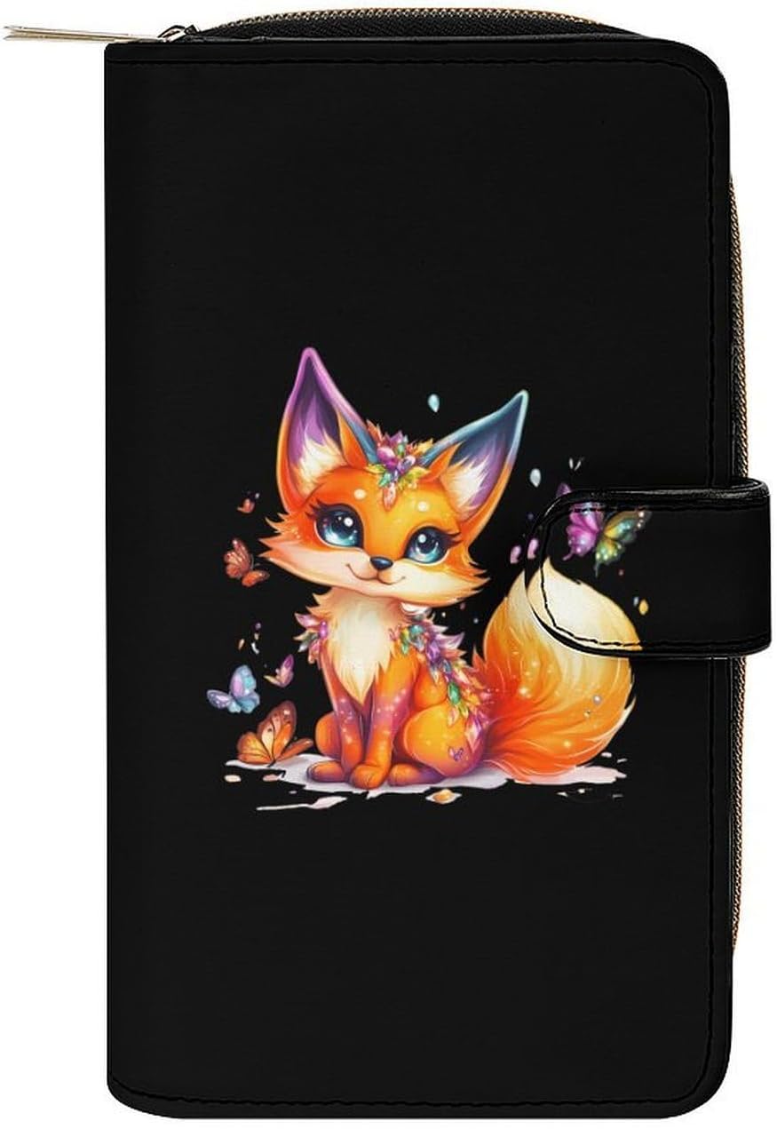 Cute Fox Women's Long Wallet Leather Large Capacity Wristlet Clutch Purse Wallets