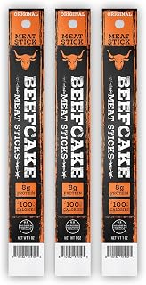 Beefcake Jerky Original Meat Sticks, Smoky Beef Protein Snacks, 8g Protein, Gluten Free Low Calorie Keto Friendly, Premium Quality Meat Sticks - 3 Sticks