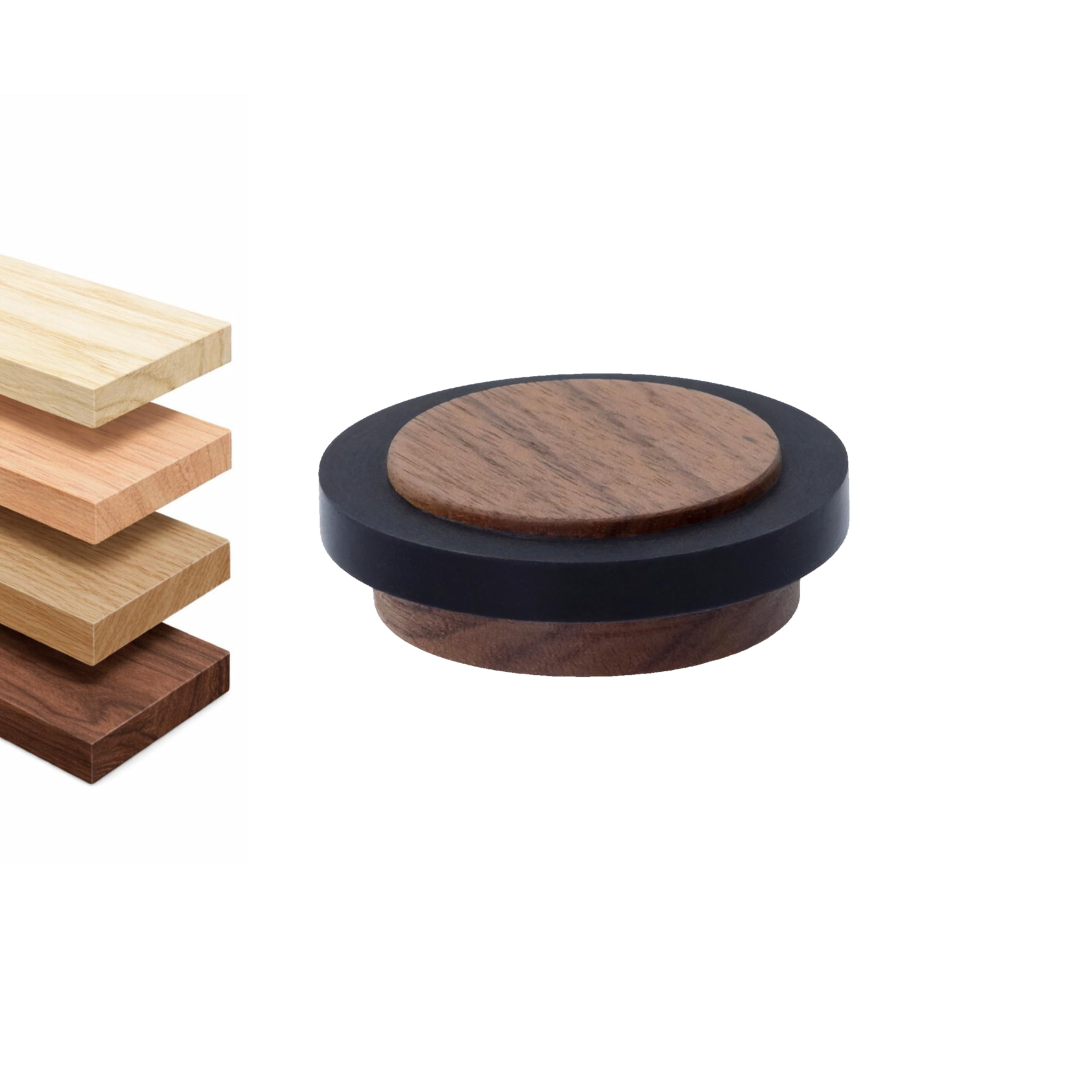 EVI Herrajes | Wooden Door Stop | Walnut Wood with Black Rubber | 1.46" x 0.63" | Adhesive Installation | for Smooth Floors | Mod.30235X12
