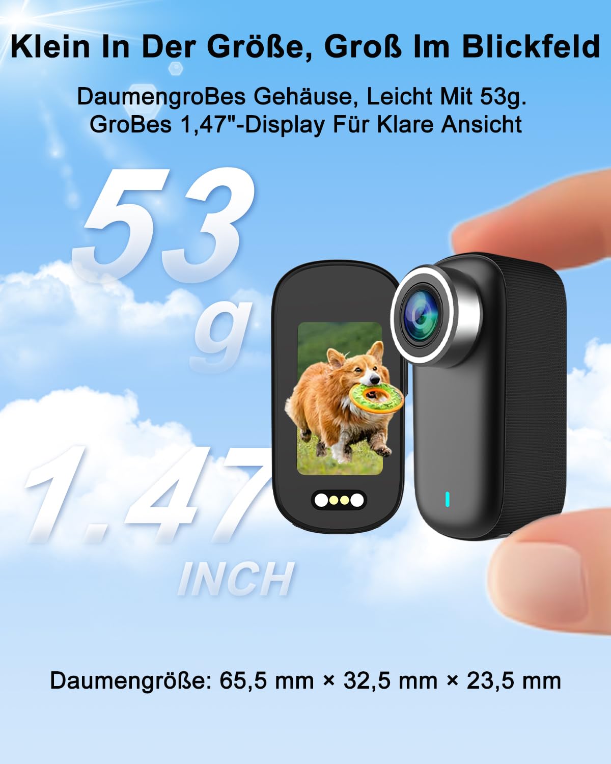 Action Cam, Bodycam 4K mit 64GB Karte, Actionkameras WiFi mit Display, 1200-mAh-Akku Mini Cameras, Magnetisch & Clip Actioncam Wasserdicht IP65 für Helmkamera Motorrad, Loop-Funktion Dashcam Fahrrad