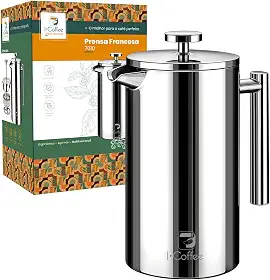 iCoffee 700 mL Cafeteira Prensa Francesacom Filtro de 4 Estágios e Isolamento Duplo, Cafeteira de Aço Inoxidável