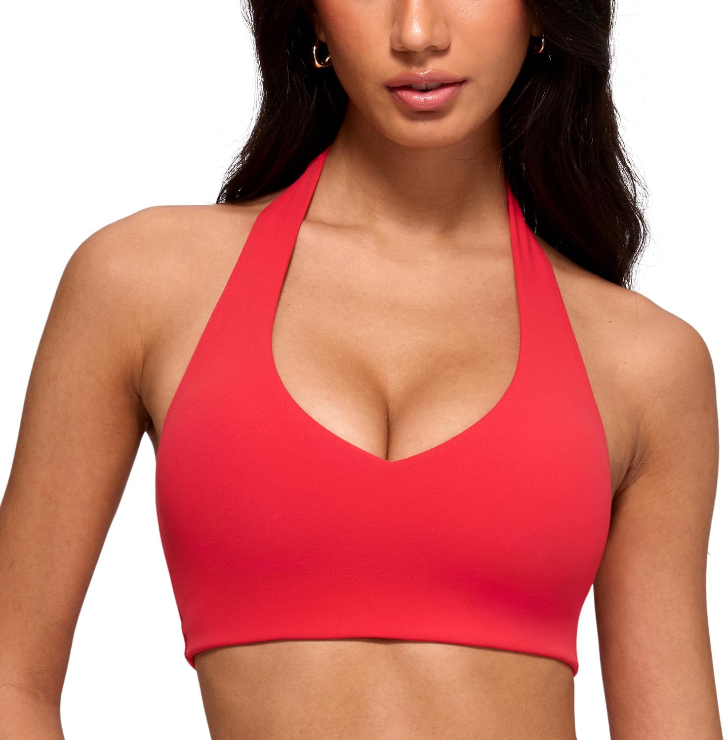 INGIA Womens Halter Longline Sports Bra Padded Low Back Yoga Bra Workout Crop Top with Built in Bra