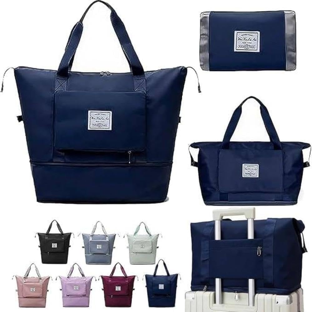 zockrix Waterproof Expandable Travel Duffel Bag for Women - Foldable Lightweight Weekender Tote with Shoe Compartment, Large Capacity Carry Bag for Gym, Travel, Overnight Trips & Luggage Storage (Navy Blue)-picture-55