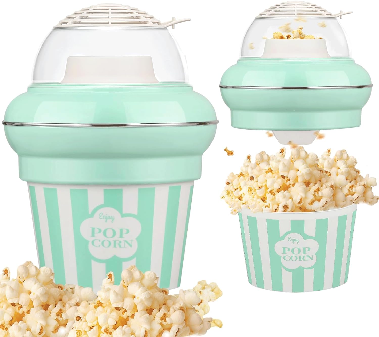 MAISON HUIS Popcorn Machine, 1100W Air Popper Popcorn Maker with Double Buckets, Oil-Free, 2-Min Fast Popping, 5.3QT Large Capacity, High Popping Rate for Home Theater?Green