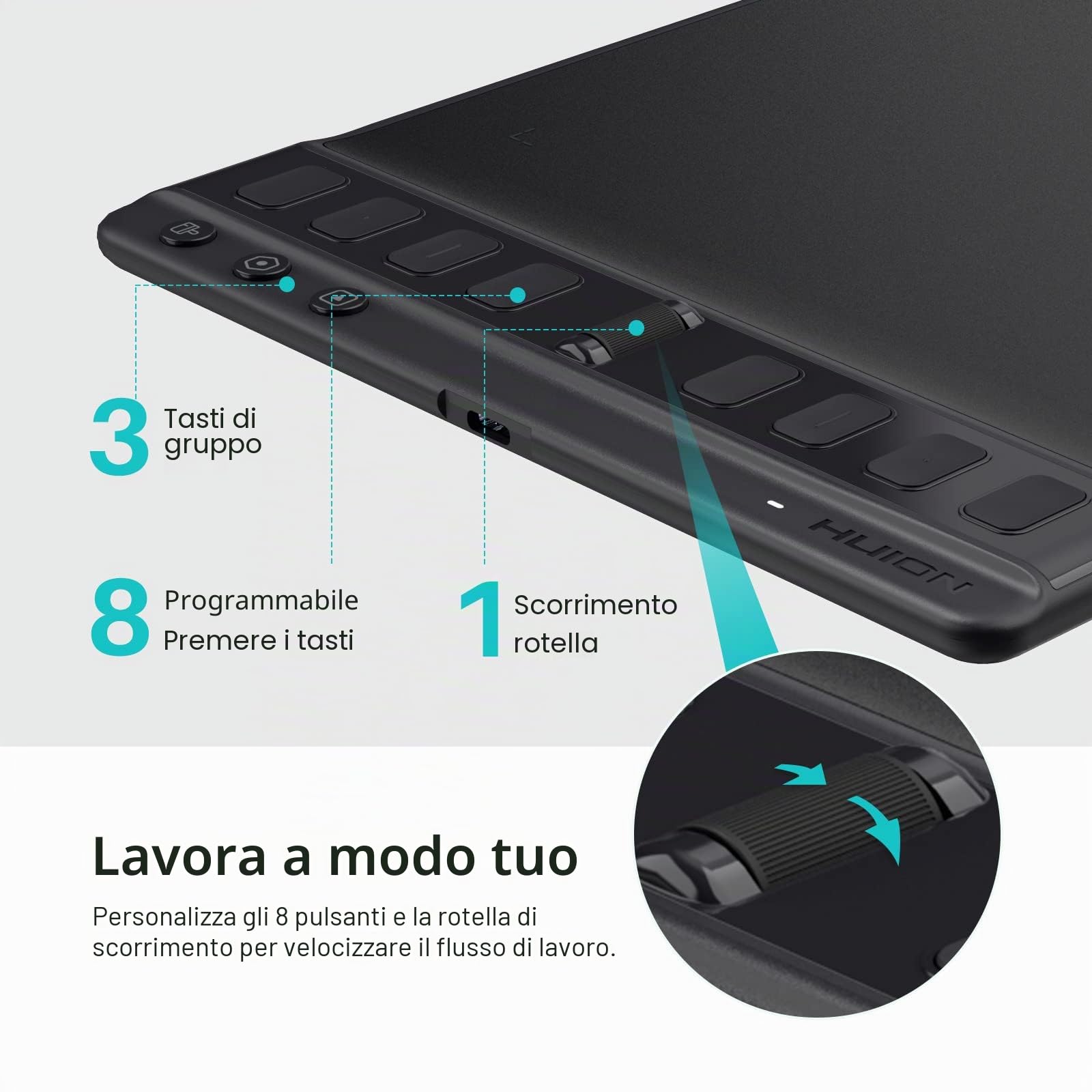 HUION Tavoletta nera di disegno di H951P con 8 chiavi espresse programmabili