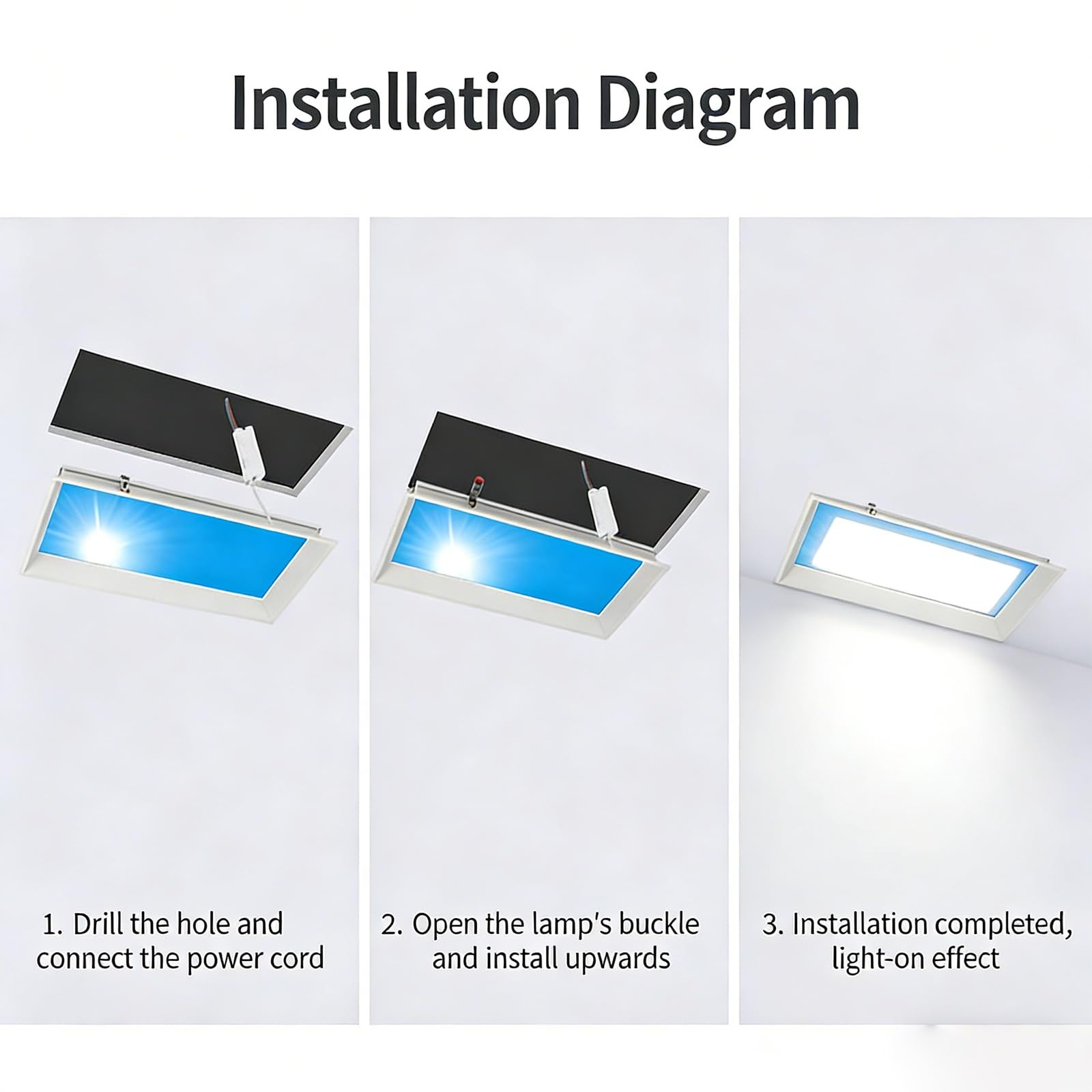 Luz natural de día con cielo azul, lámpara de techo con tragaluz artificial y control remoto, instalación empotrada, temperatura de color ajustable, para habitaciones(600x1200mm)