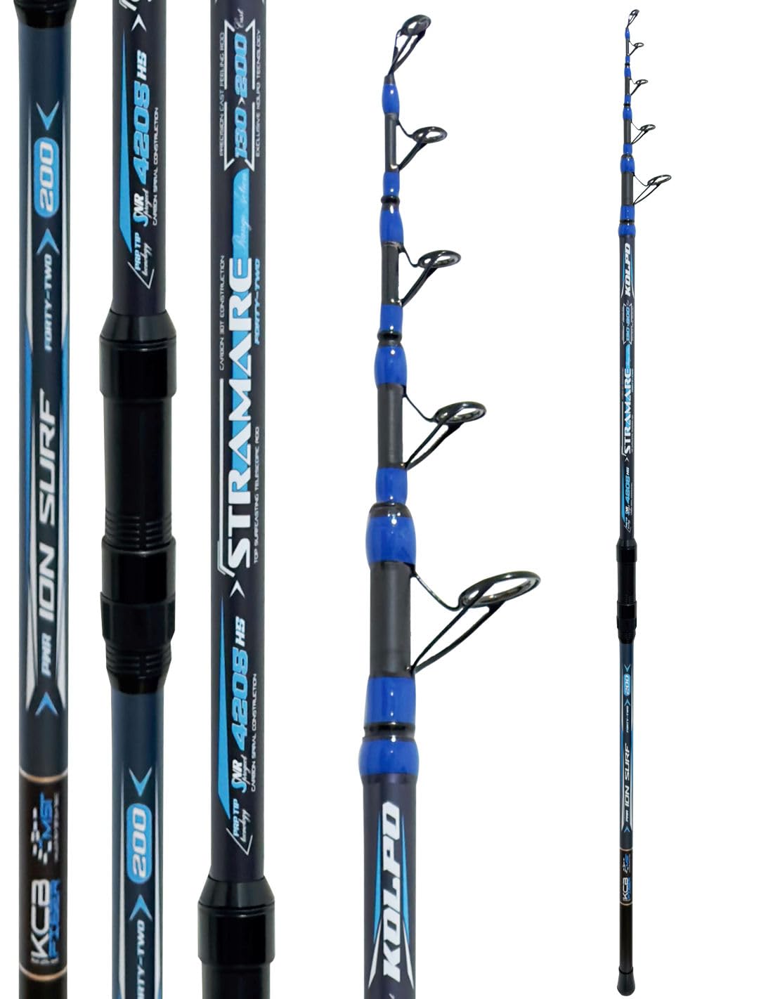 Kolpo Stramare Canna da Surfcasting Telescopica, 4,20 m, 130/200g, Carbonio Alto Modulo con Vetta Ibrida Sensibile