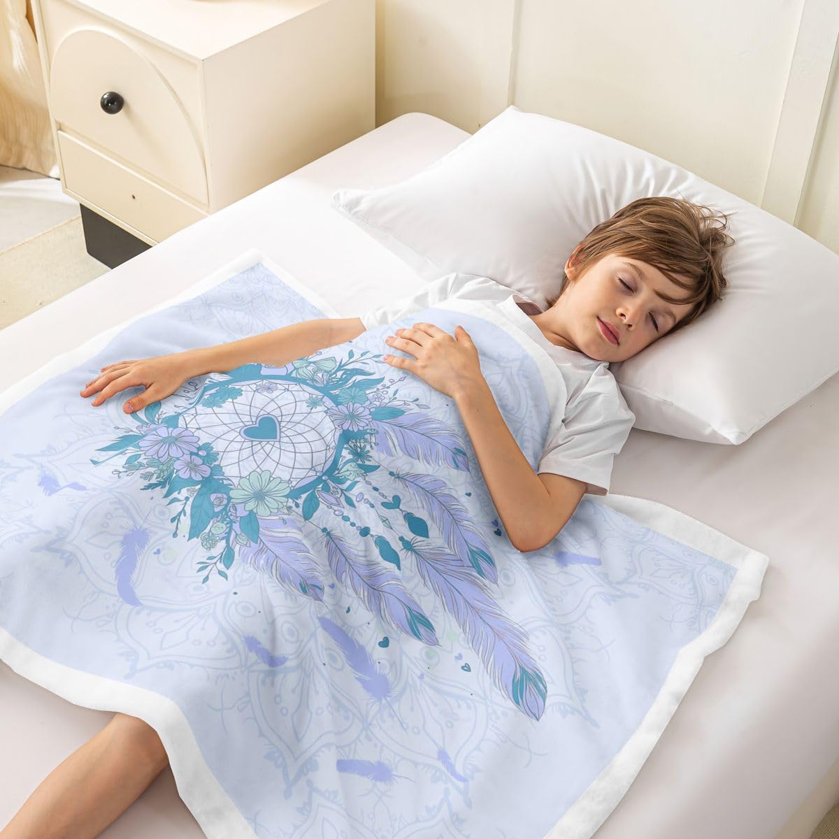 Traumfanger Werfen Sie Decke, Queen Größe Träumige Feder Exotische Blume Herz Dekor Decke Werfen für Erwachsene Romantischer Stil Lila Blau Heimdekor für Bett