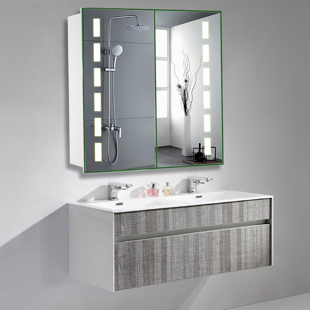 Warmiehomy Modern LED Illuminated Bathroom Mirror Wall Mounted