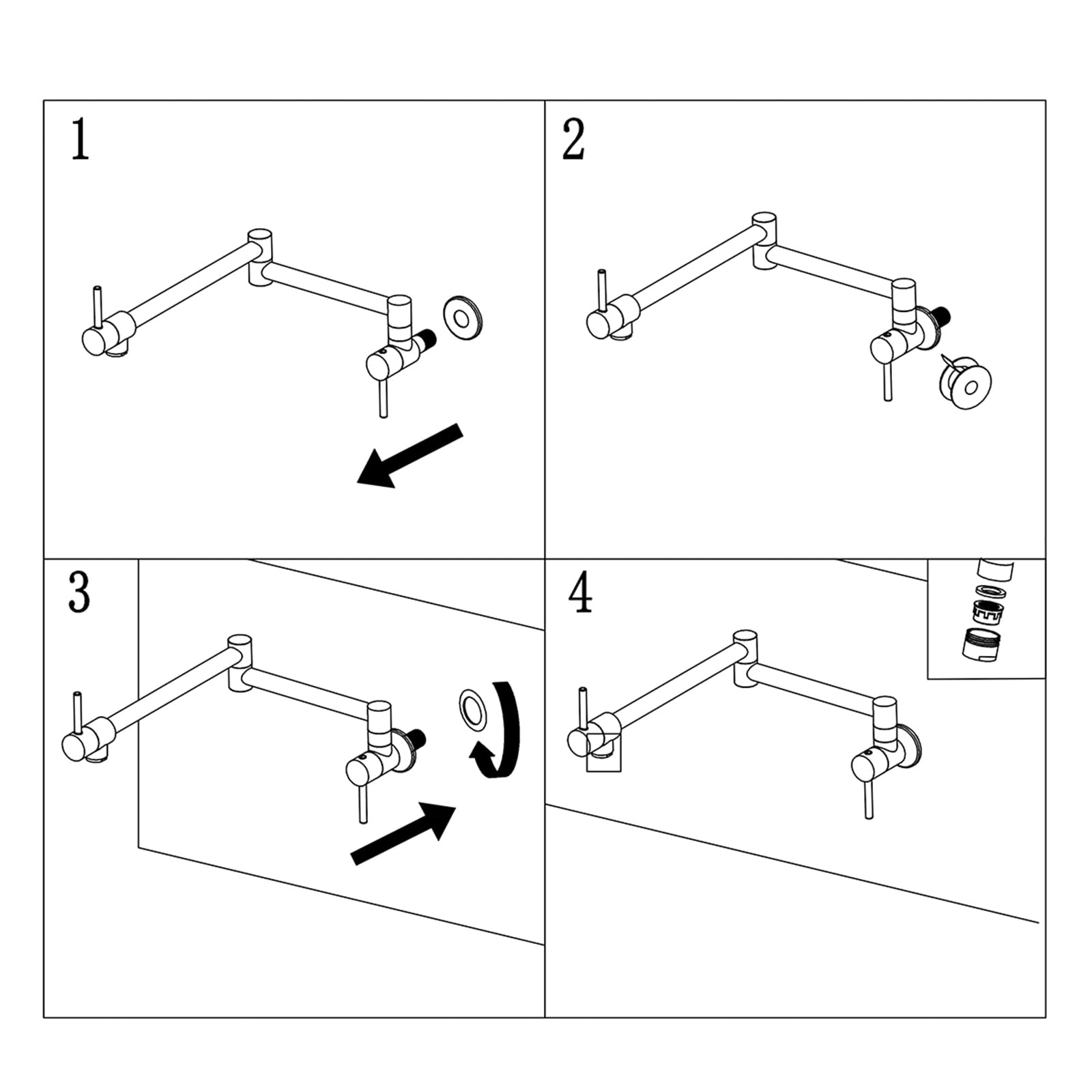 Grifo de Llenado de Ollas Plegable Grifo de Cocina de Pared Grifo Fregadero de Latón Grifo Cocina Fregadero Agua Fria,Oro Rosa