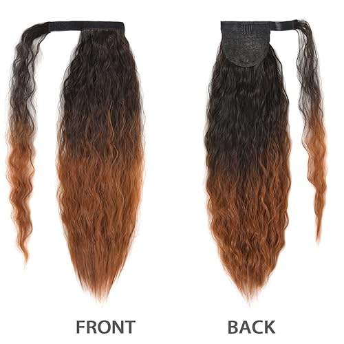 Miniatura 4 de Extensión de cola de caballo con clip de onda de maíz, 22 pulgadas de largo, ondulado, rizado, envolvente, resistente al calor, sintético, postizo