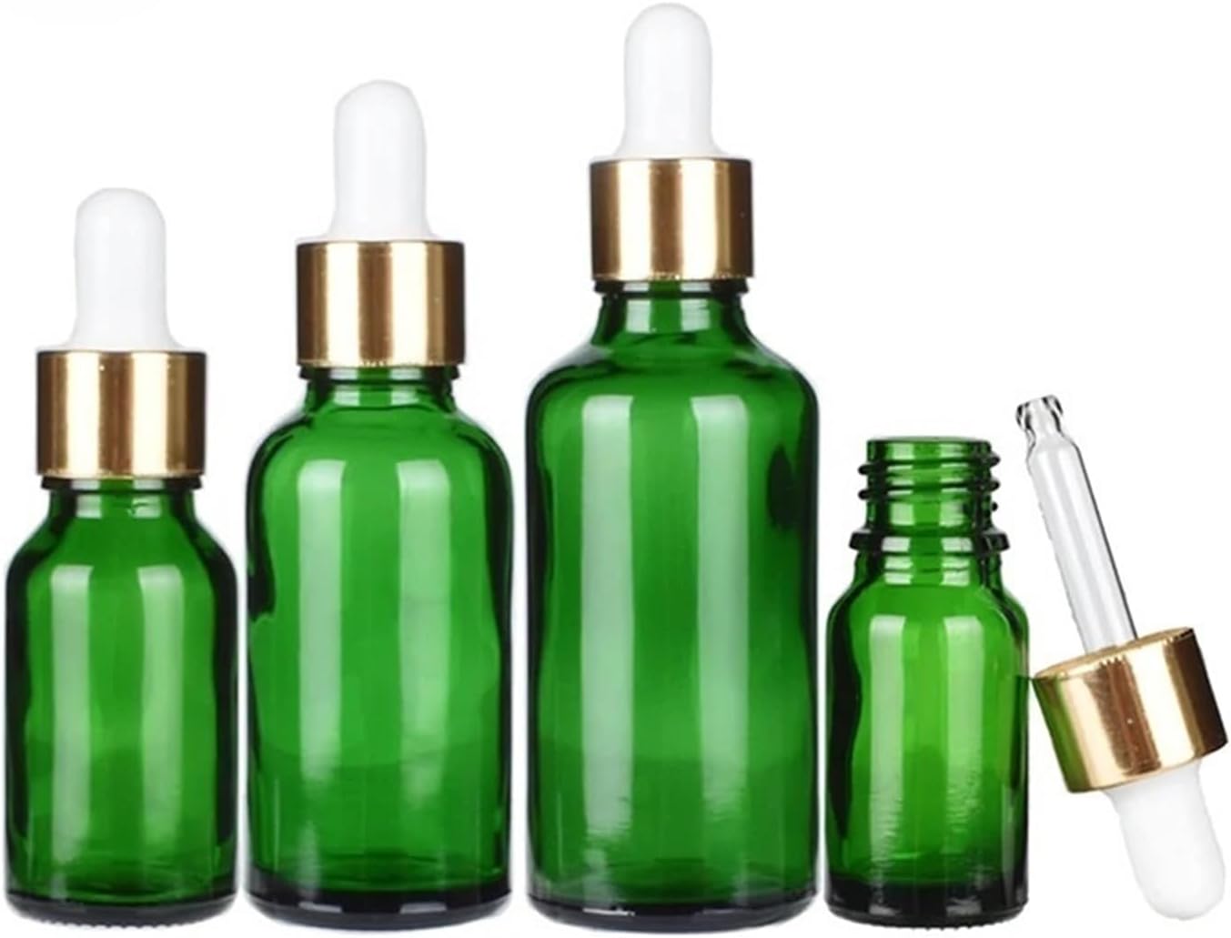 10pcs/lot 5ml to 100ml lab Green Round Glass Refined Oil Bottle with Glass droppers Golden Circle for School Experiment(100ml)