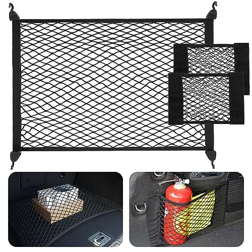Gucass Red de equipaje para maletero de coche, incluye 2 organizadores, red de red para maletero, se extiende a 130 x 100 cm, red universal para maletero de coche (negro)