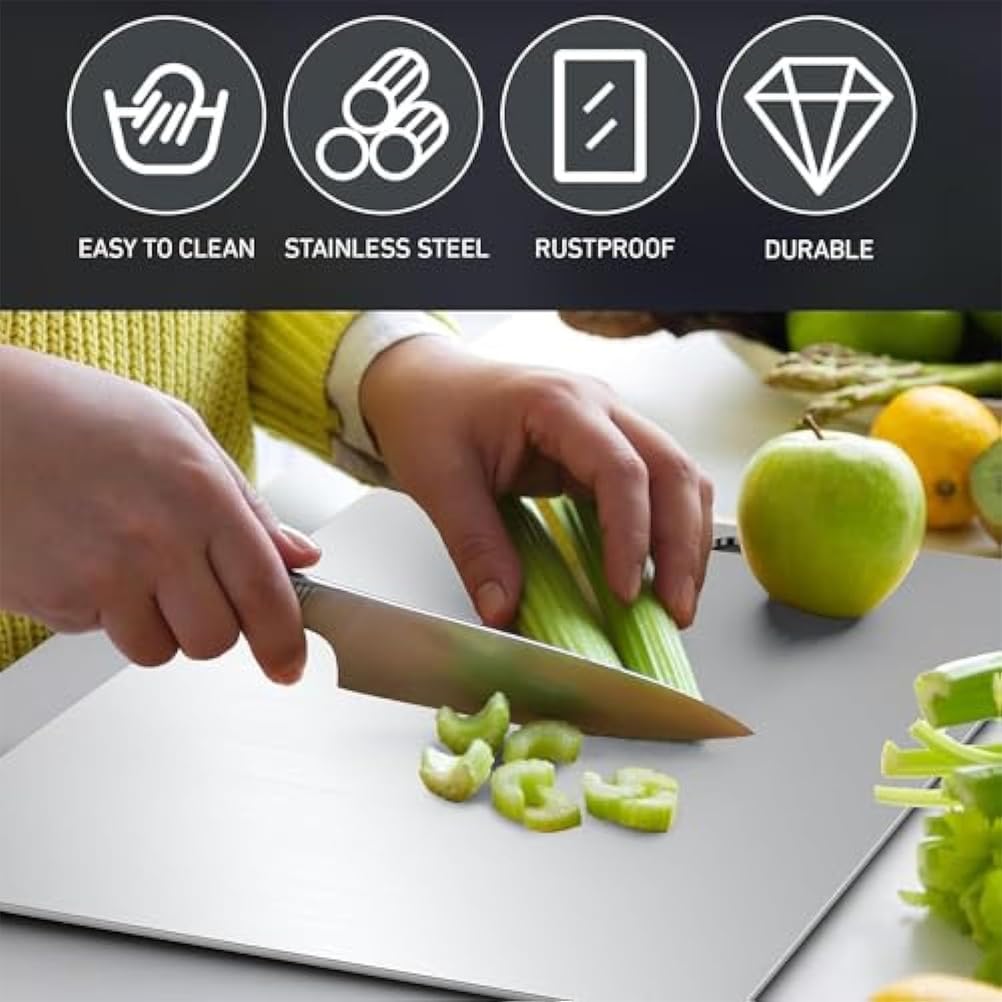 Tagliere in titanio, 100% puro, double-face, ideale per tagliare verdure, carne e frutta, 34 x 23 cm